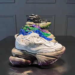 Women Sneakers Sequined Genuine Leather Platform Thick Bottom Chunky Shoes Height Increase Casual Fashion High Heels Green Blue