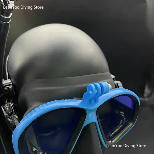 Imagen 2 del producto Máscara de buceo profesional de bajo volumen con soporte para cámara, paquete de gafas de buceo de vidrio templado con espejo en caja negra con cremallera