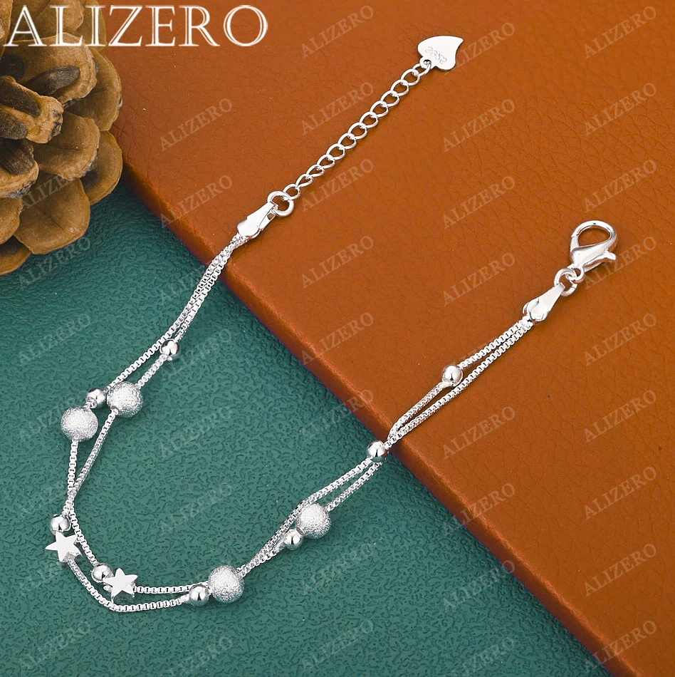 925 Sterling Silver Double-Layer Star Shiny Bead Charm Bracelet For Women Fashion Accessories Jewelry Gifts