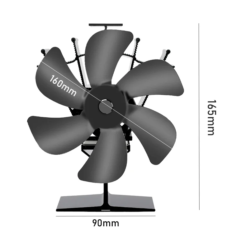 Winter Warmer Home Efficient Heat Distribution Heat Powered Stove Fan Eco Quiet Black 6 Blades Log Wood Burner Fireplace Fan