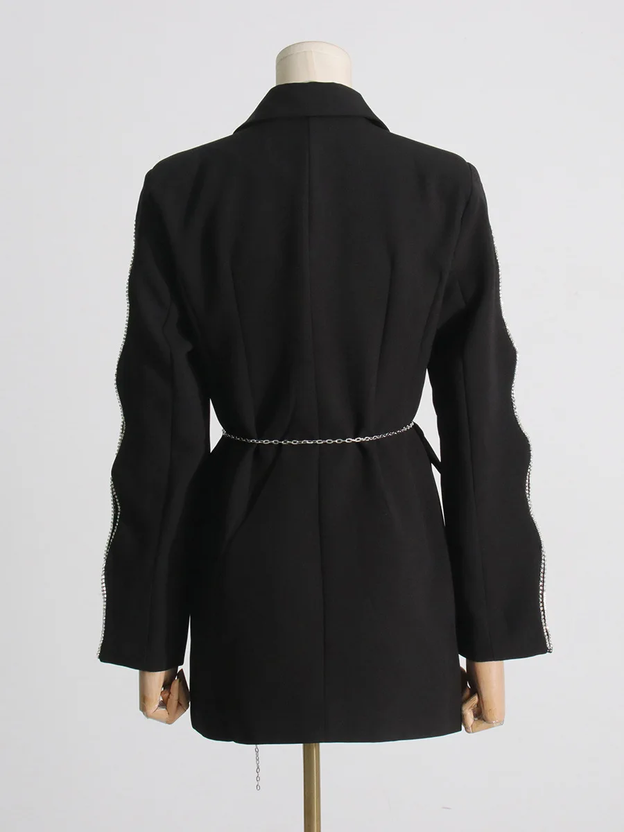 سترة نسائية بقصة ضيقة بتصميم مجوف وأكمام من حجر الراين وحزام لؤلؤي ونمط أزياء الخريف #4