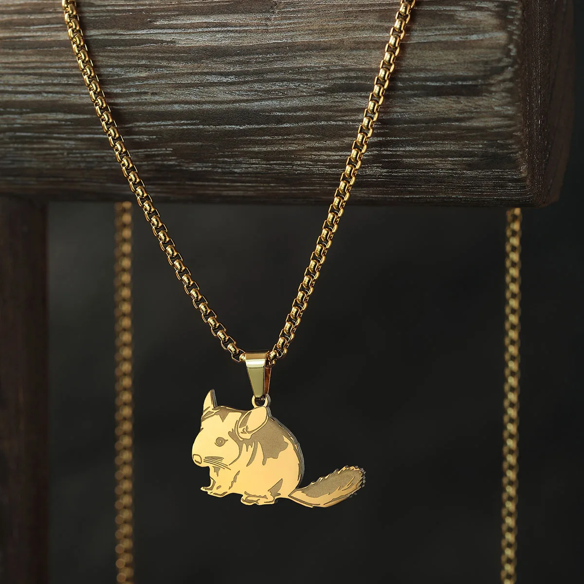Kinitial Cute Chinchilla Pendant Men Stainless Steel Mouse Animal Charm Necklace Women Men Jewelry
