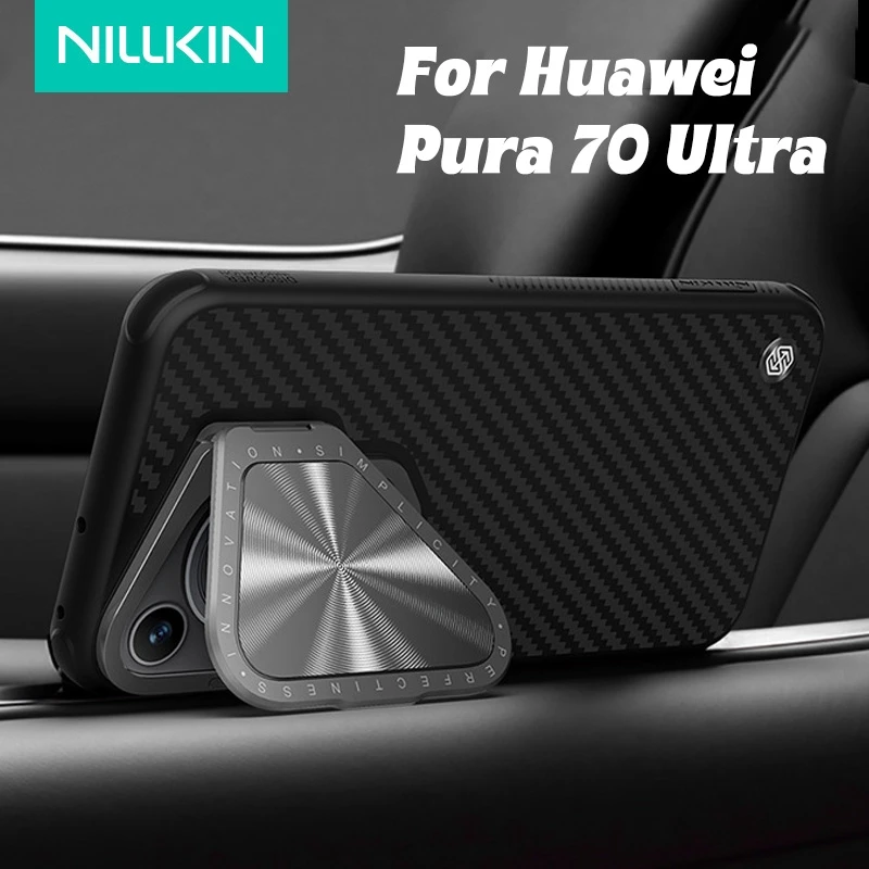 

Nillkin для Huawei Pura 70, ультратонкий чехол из арамидного волокна с магнитной откидной крышкой, защита линз с углеродной текстурой, противоскользящий корпус