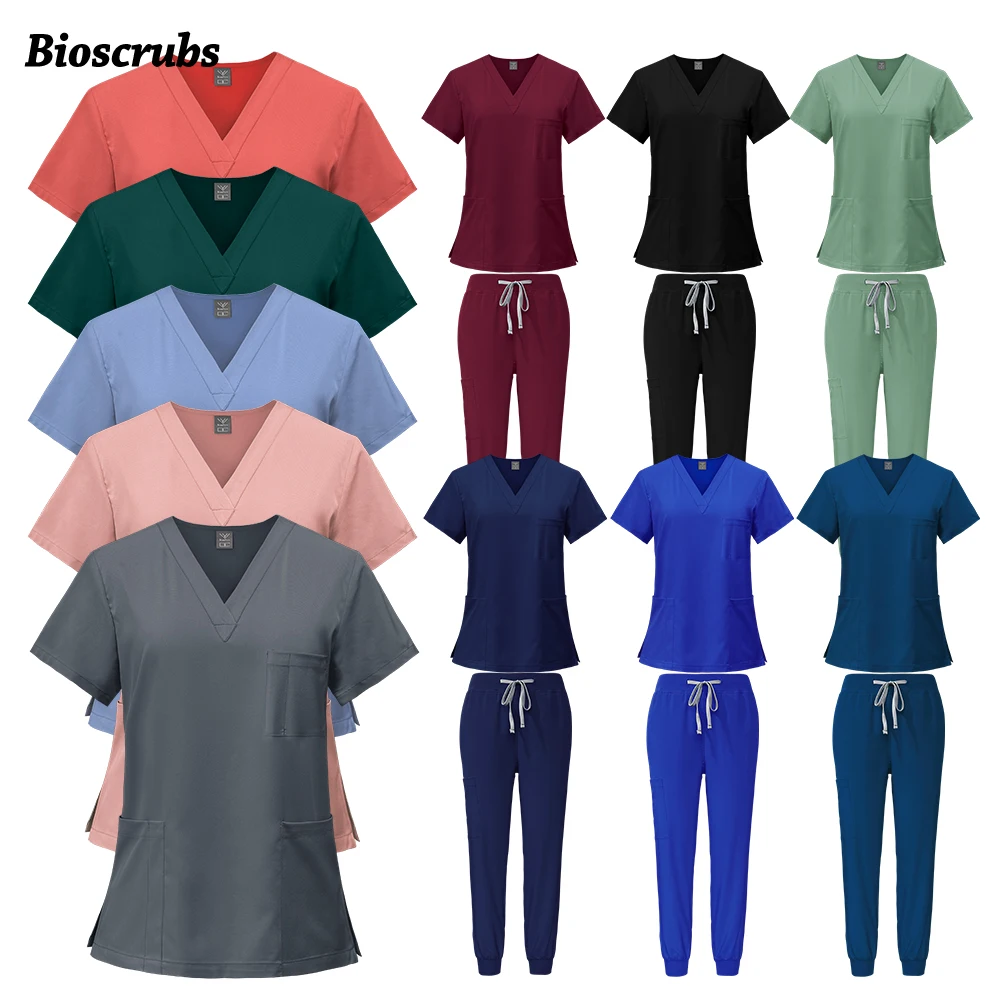 Traje médico multicolor para correr para mujer, conjunto de enfermera clínica, uniforme para médico y enfermería, ropa de esteticista con cuello en V, pantalones con bolsillo superior