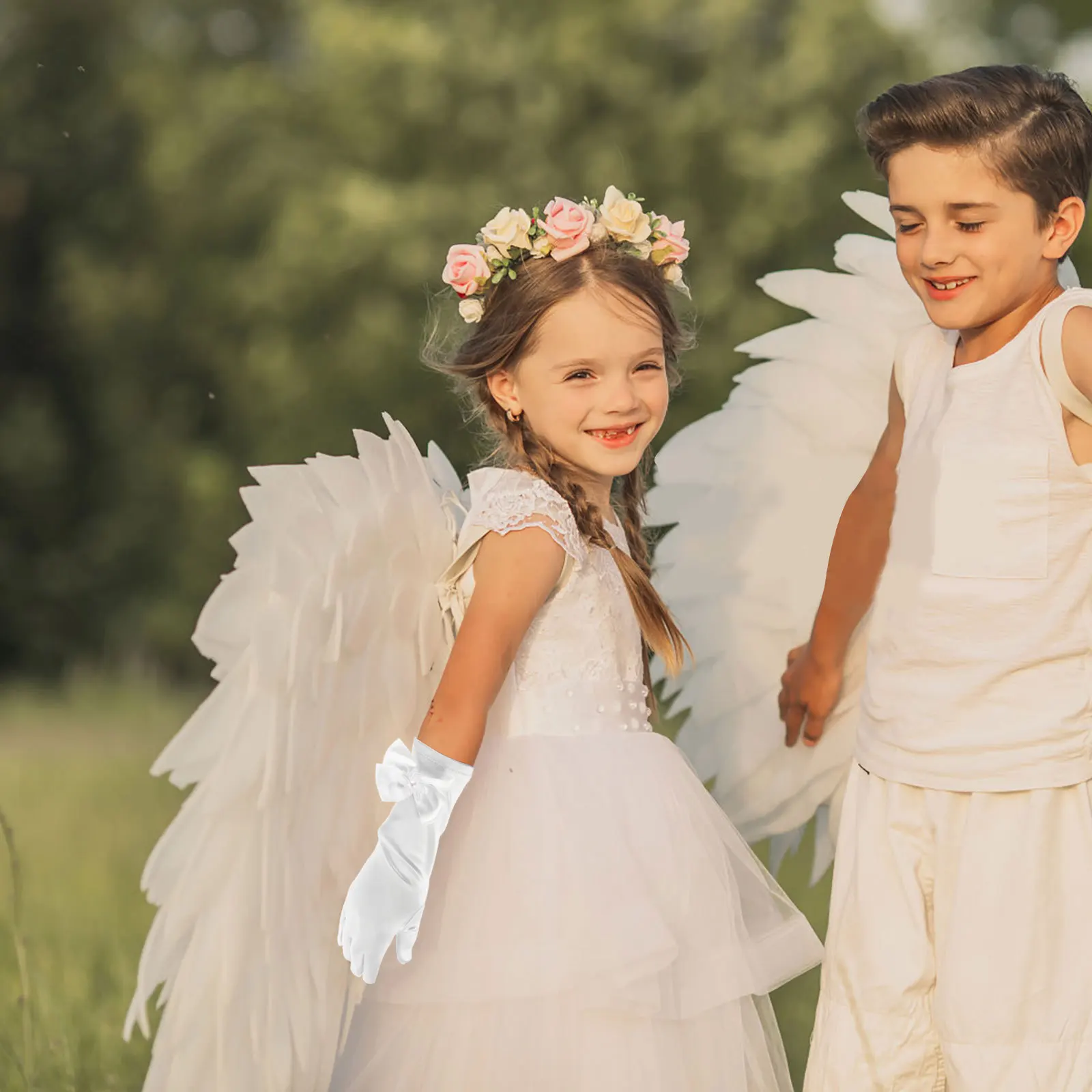 1 زوج قفازات الأطفال الرسمية للفتيات القوس الساتان زهرة فتاة فستان أطفال اكسسوارات الزفاف الشاي حفلة الأميرة ارتداء