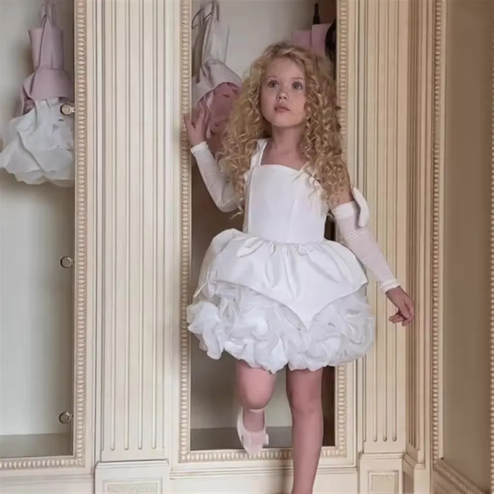تخصيص المخملية زهرة فتاة فستان الزفاف المتدرج مع القوس نفخة فتاة حزب اللباس الاطفال عيد الميلاد الاحتفالية ثوب التواصل المقدس