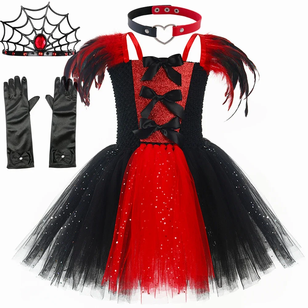 Kids Halloween Vampire Costume for Girls Carnival Party Dresses Gothic Zombie Demon Evil Queen Tutu Dress Girl Fancy Clothes