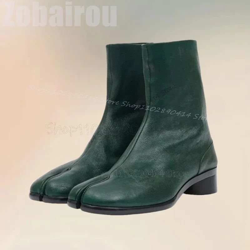 Green Chunky Heels Flip Flop Mid Calf Boots Fashion Side Zipper Men Boots Luxury Handmade Party Banquet Office Men Dress Shoes