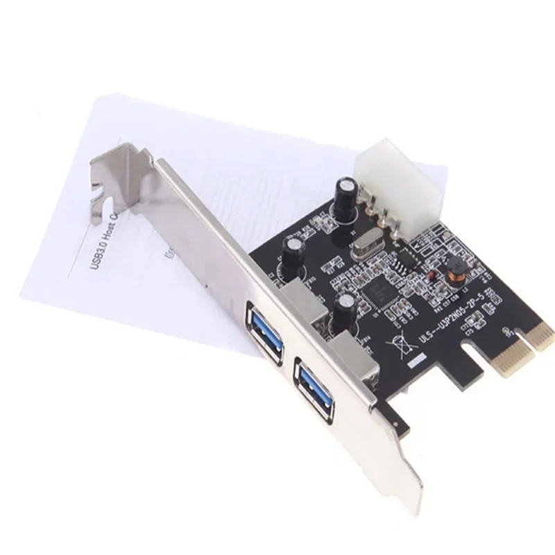 

2-Port SuperSpeed USB 3.0 PCI-E PCIE PCI Express 4-pin IDE Connector Adapter usb3.0 Add On Card Low Profile Free Shipping