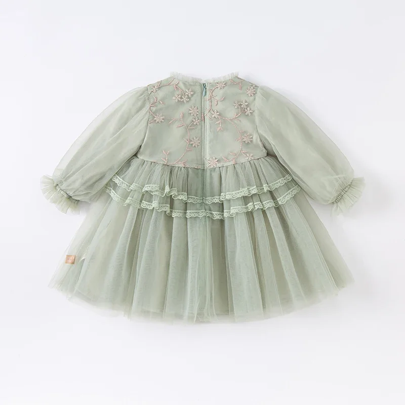 

DB1220554 dave bella spring baby girls cute floral embroidery mesh dress fashion party dress kids girl infant lolita clothes