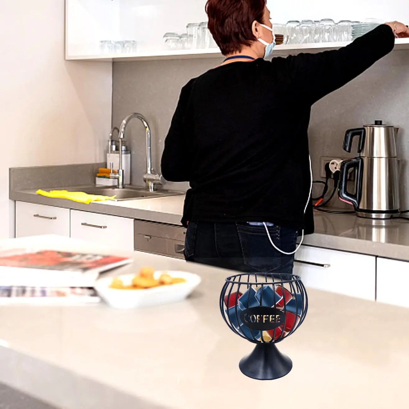 

Coffee Pod Holder, Metal Large Capacity Wire Coffee Pod Organizer Basket for Coffee Station Organizer,Counter Kitchen Cafe Acc