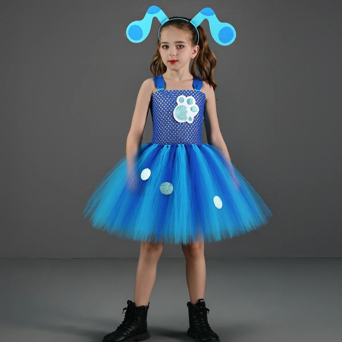 

Halloween Dog Costume Cartoon Blue Doggy Fancy Tutu Dress with Headband and Tail Animal Role Play Carnival Party Clothing