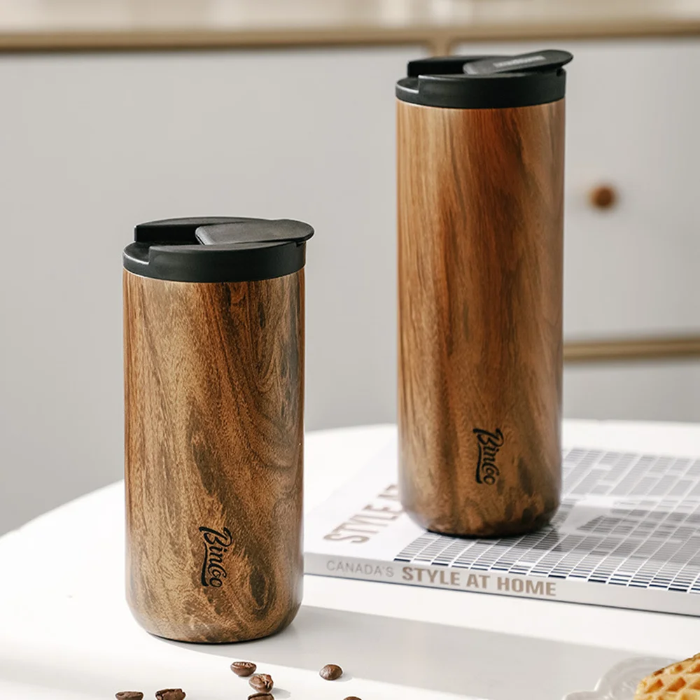 Wood Grain Pattern Thermal Cup Coffee Travel Mug Insulated Vaccum 304 Stainless Steel Thermos Bottle Tumbler Keep Hot/Cold