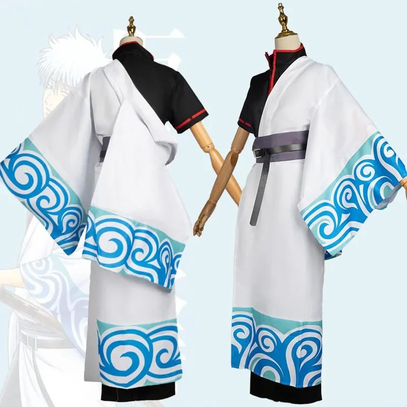 ชุดกิโมโนชุดคอสเพลย์ผู้หญิง Gintama Sakata Gintoki, ชุดเครื่องแบบ Baju karnaval ชุดการแสดงบทบาทในงานปาร์ตี้ฮาโลวีนสำหรับผู้ใหญ่ผู้ชาย