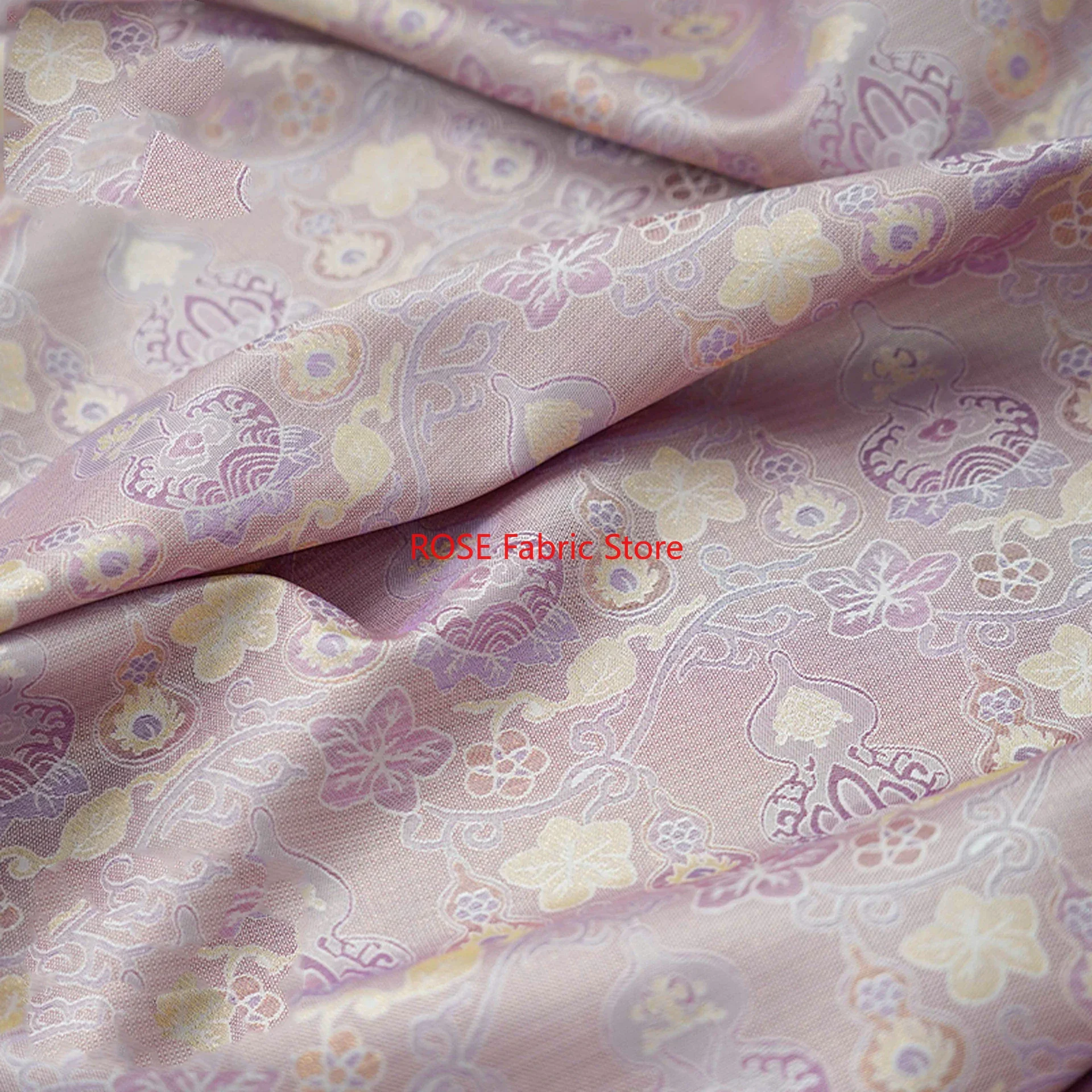 

1 Meter Light Purple Floral Jacquard Fabric Retro Women's Dress Skirt Bag Decorative Sewing Fabric