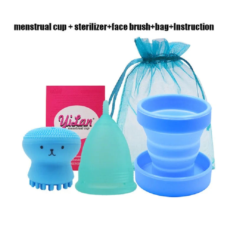 

Ladies Menstrual Cup Medical grade Silicone Menstrual Cup Disinfector Face Brush Reusable Women Menstrual Set