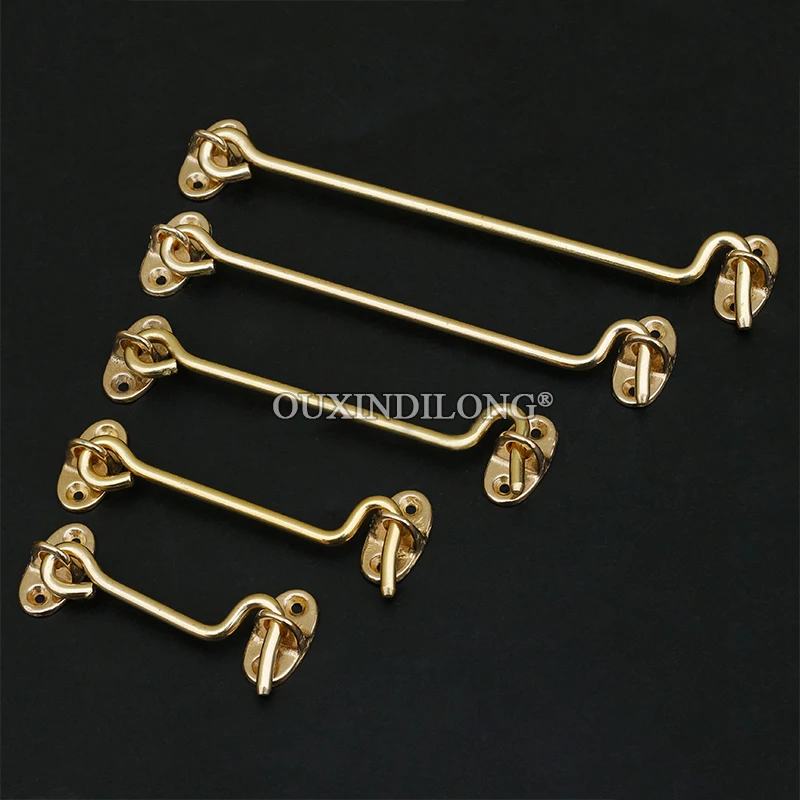 Retro Vintage 10Pieces Solid Brass Antique Cabin Hooks And Eye Door and Window Latch Lock Wind Hook Shed Gate Door Catch Holder