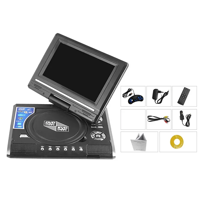 9.8 Inches Portable DVD Player High Clarity TV Function Built-in Card Reader Swivel Screen Mobile VCD Players for Travel