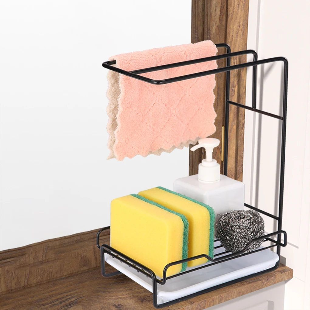 Kitchen Rag Rack Punch-free Storage Bracket Removable Desktop Hanging Dual-purpose Drain Rack Towel Sponge Storage Holder