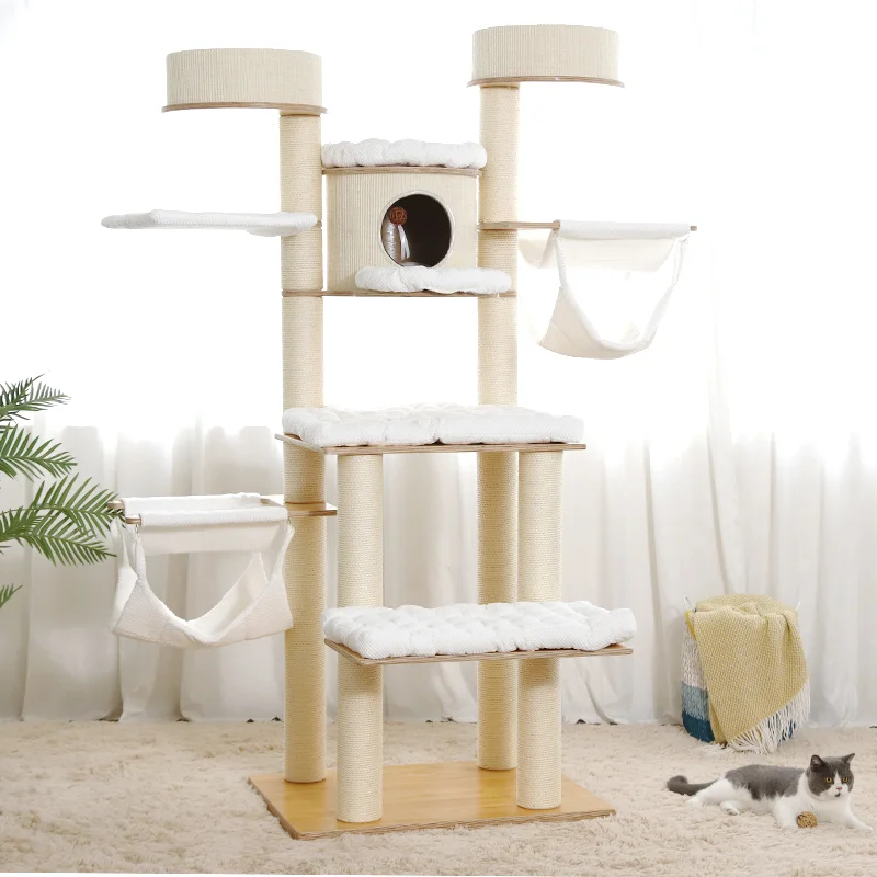 

Cat climbing frame, cat litter,cat tree integrated through the sky column, high-rise sisal,solid wood cat tower jumping platform