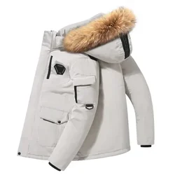 Abrigos de plumón con capucha para hombre, Parkas cálidas a prueba de viento, Cuello de piel, chaquetas de plumón de pato informales, calidad, invierno, 4