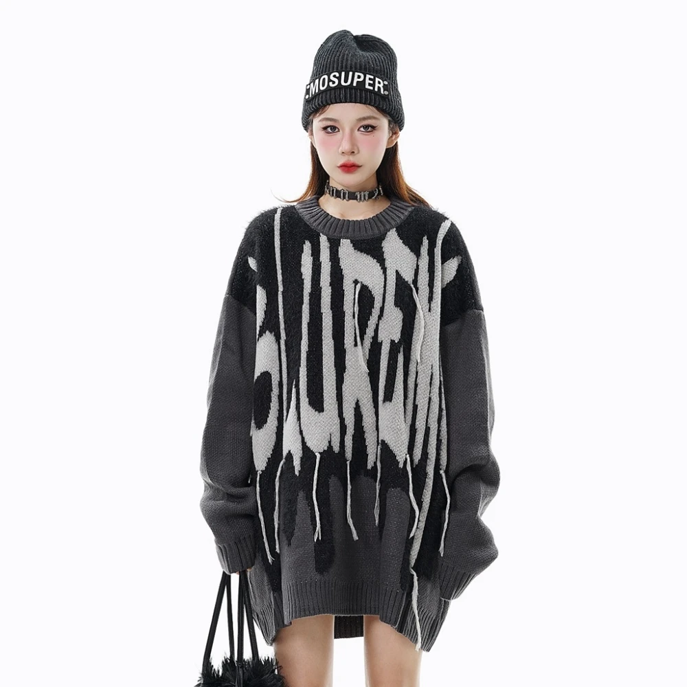 Streetwear Vintage Women's Cartoon Sweater Oversized Y2k Knitted Tops Winter Korean Fashion Clothing Pullover