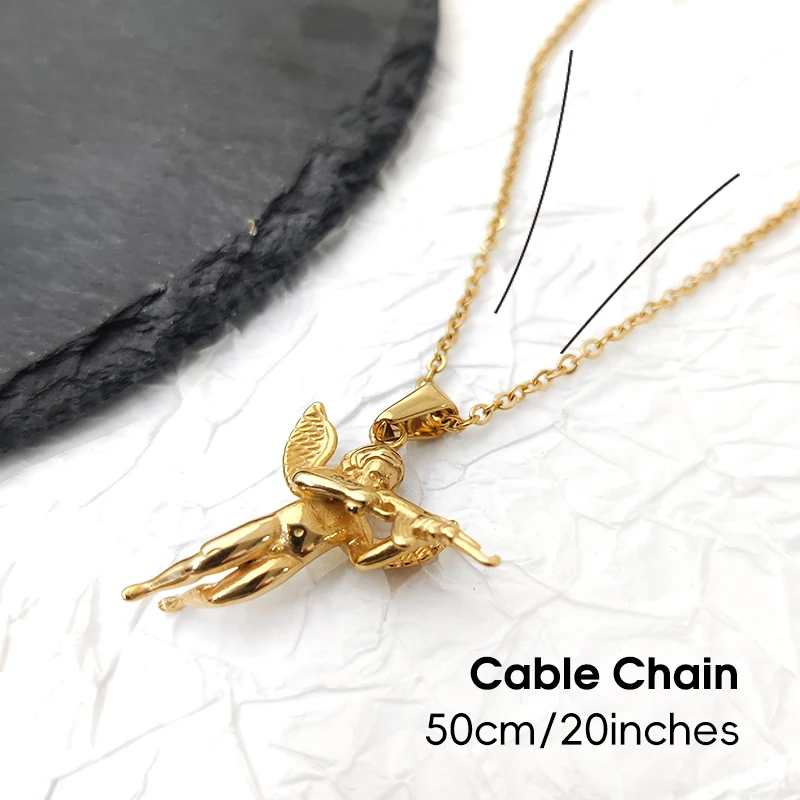 3D Angel Gun Pendant Necklace, 18K Gold Plated