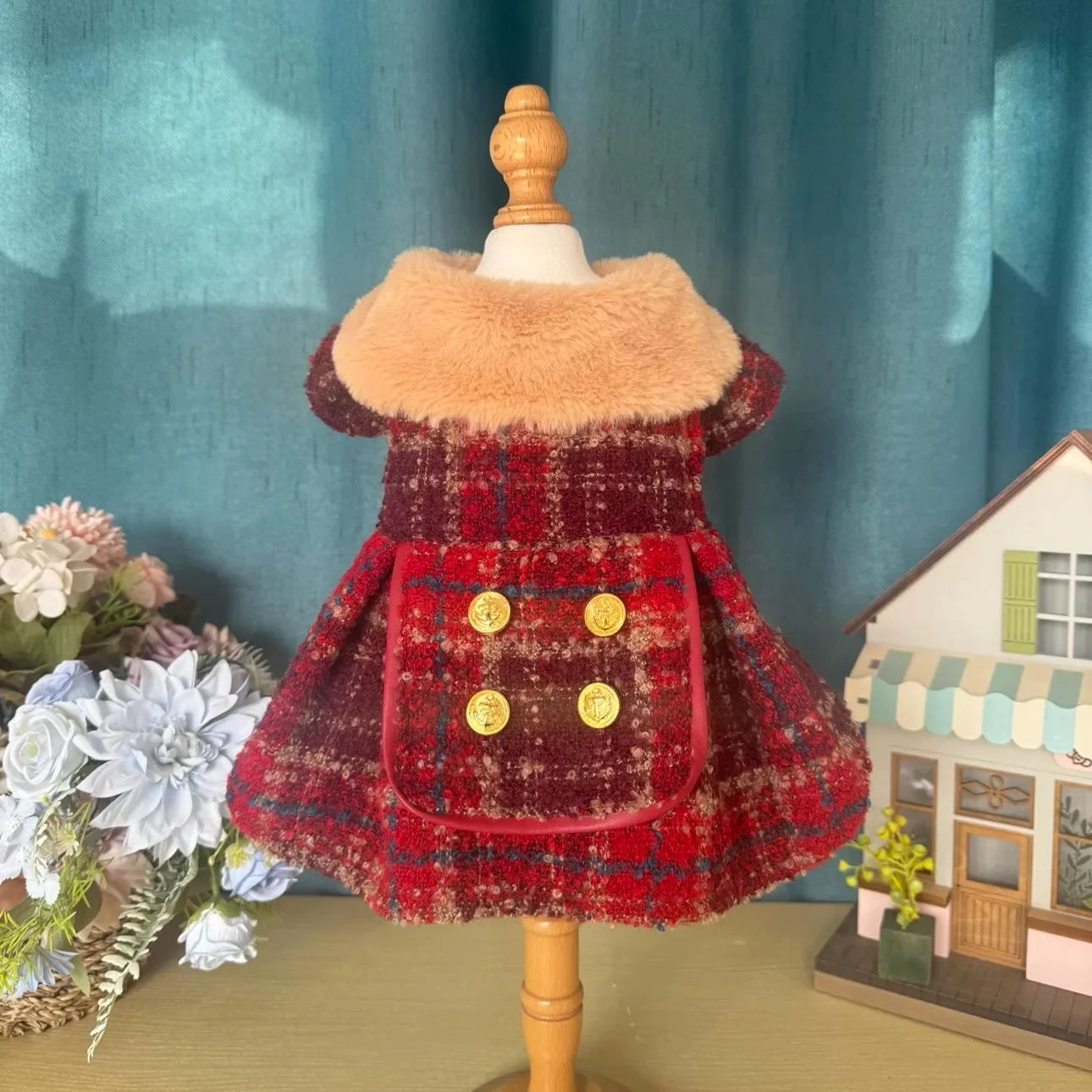 

Retro Brown Red Pet Dog Clothes Autumn Winter New Thick Cotton Princess Dresses For Small Medium Dog Vintage Skirts Puppy Dog