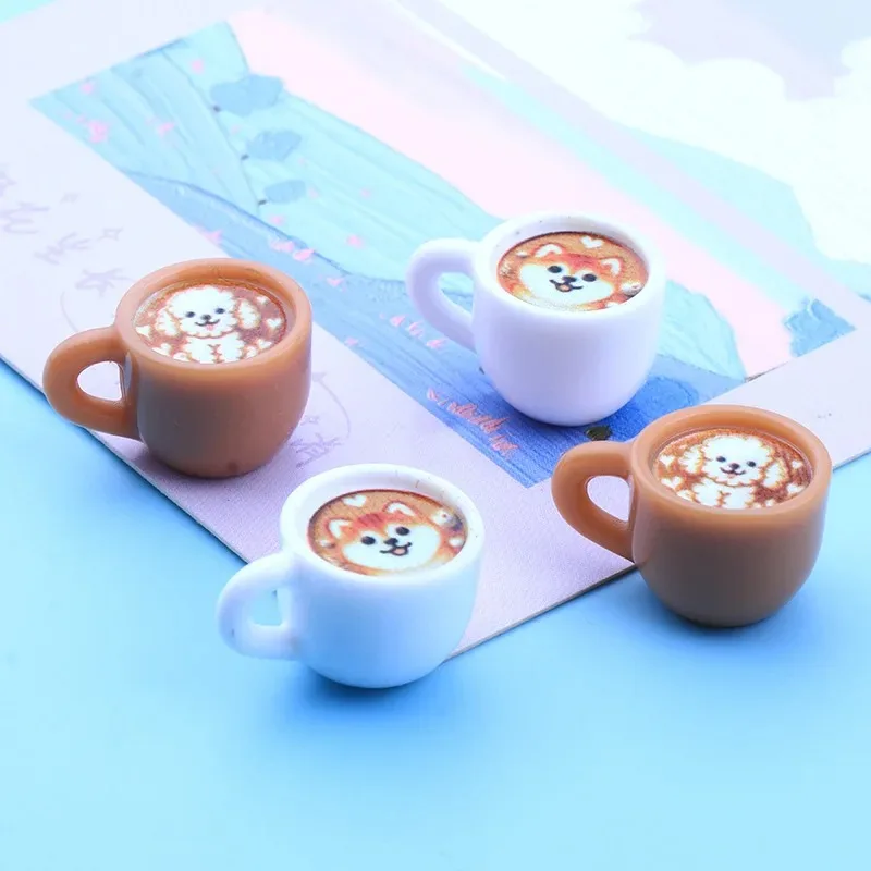 10pcs Cute Animal Dog Fox Coffee Cup Charms for Jewelry Making Findings Resin Beverages Charm Pendants for Keychain Earring