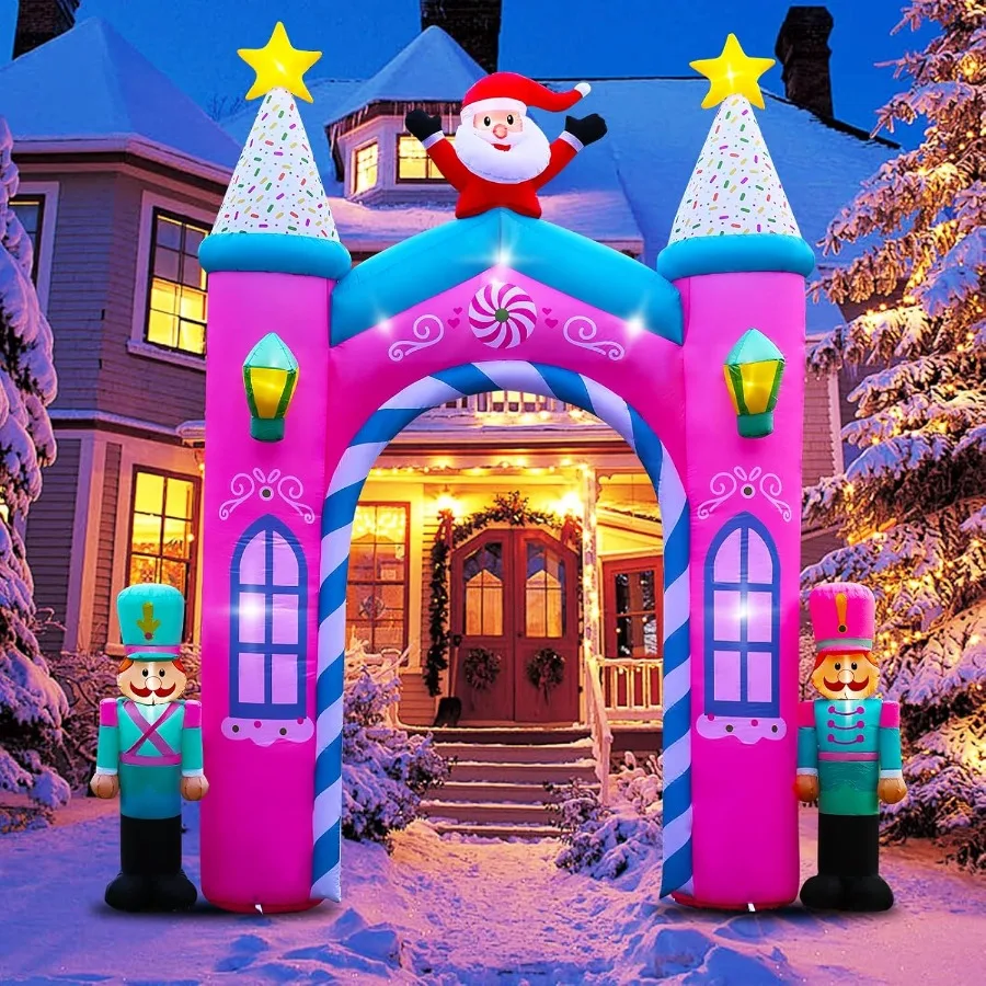 

Рождественская надувная арка, уличное украшение, 12 футов, конфетный замок, взорванная арка со светодиодной подсветкой, праздничный Санта-Клаус Ch
