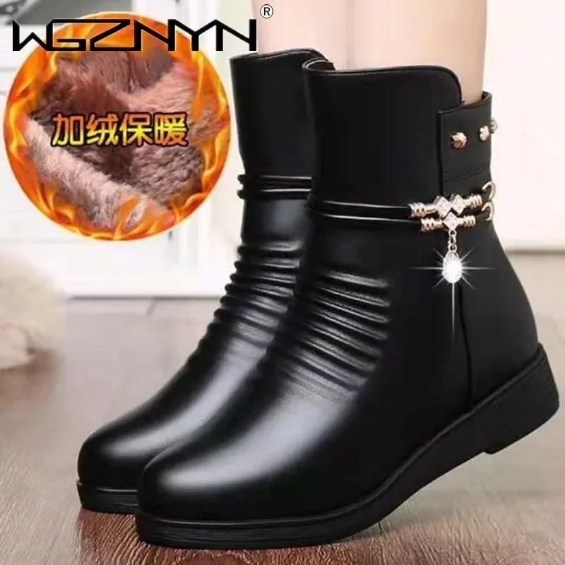 Solid Black NEW Women Luxury Brand Designer Snow Boots Metal Classic Furry Winter Warm Shoes Female Ankle Boot Women Botas Mujer