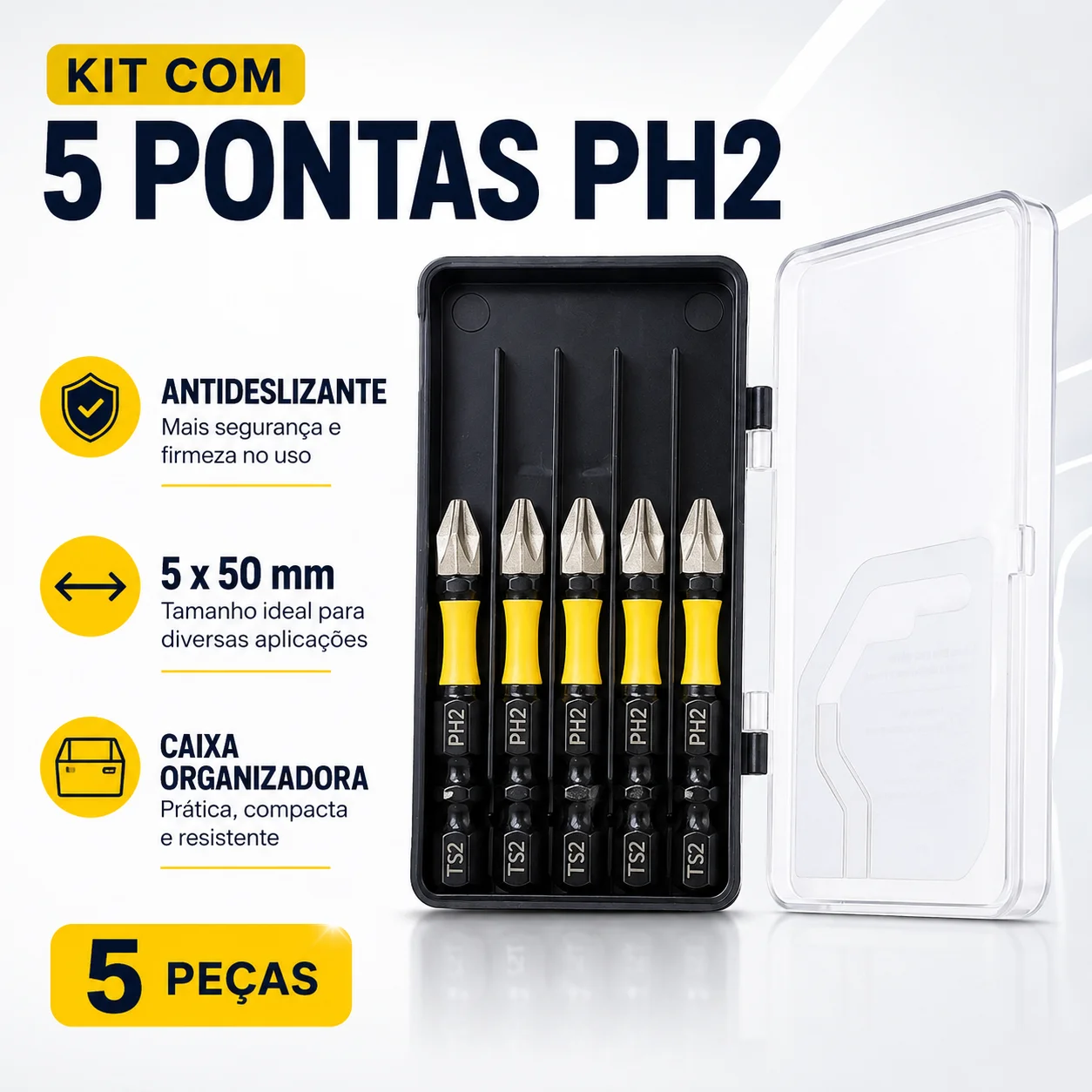 Chave de Fenda Magnética PH2 Antiderrapante com Ponta Cruzada, Broca de Alta Dureza, Ferramentas Manuais 50mm 1420