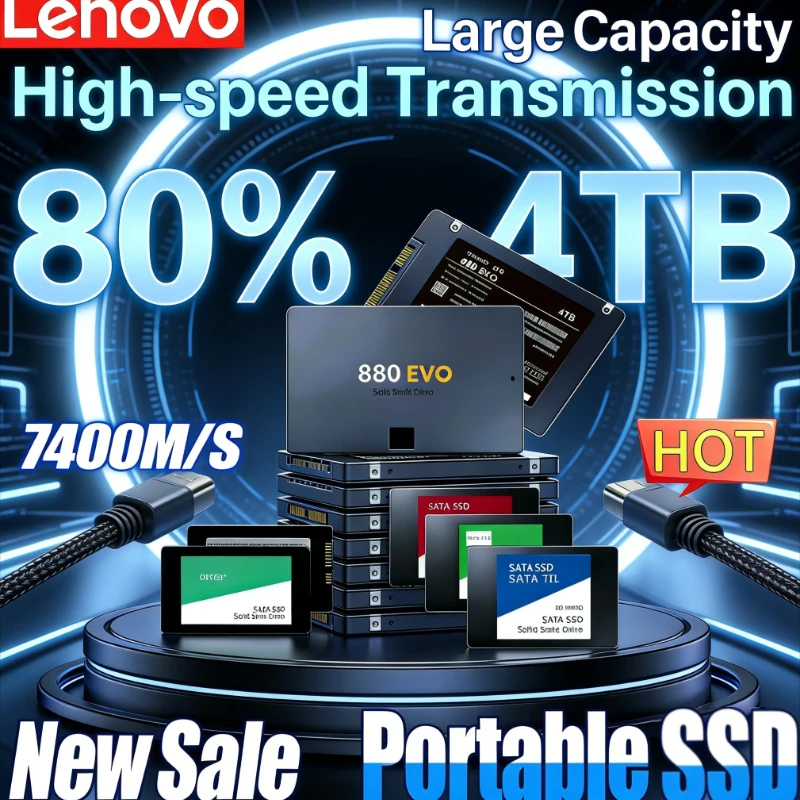 

Твердотельный накопитель Lenovo 4TB 500G 1TB 2TB SSD 880 EVO, внутренний жесткий диск SATA3 2.5 дюйма для ноутбуков, микрокомпьютеров и настольных ПК