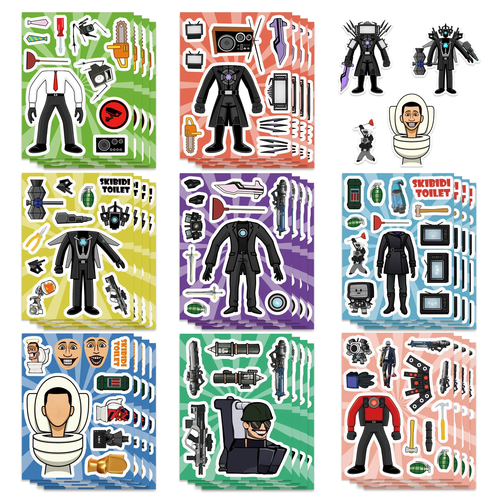 8 Sheets Toilet Man Cartoon Make a Face Stickers Educational Diy Stickers Phone Laptop Notebook Decor Decals