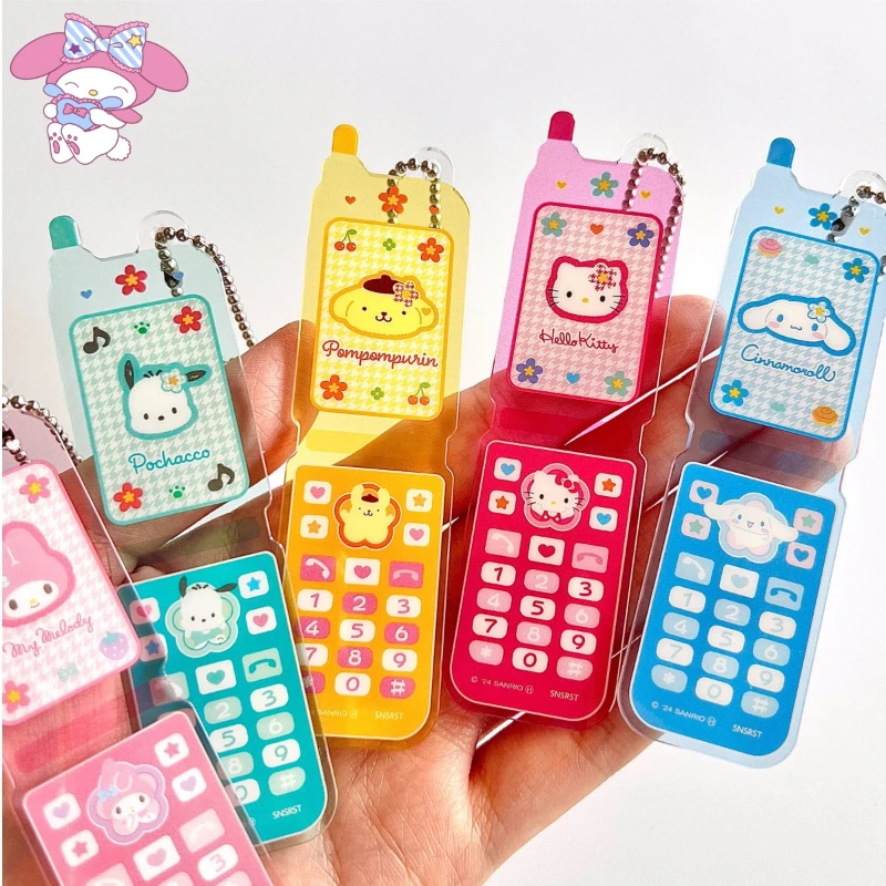 

Japan Sanrio hello kitty kuromi retro flip phone pendant my melody my piano Melody model toy keychain children's birthday gift