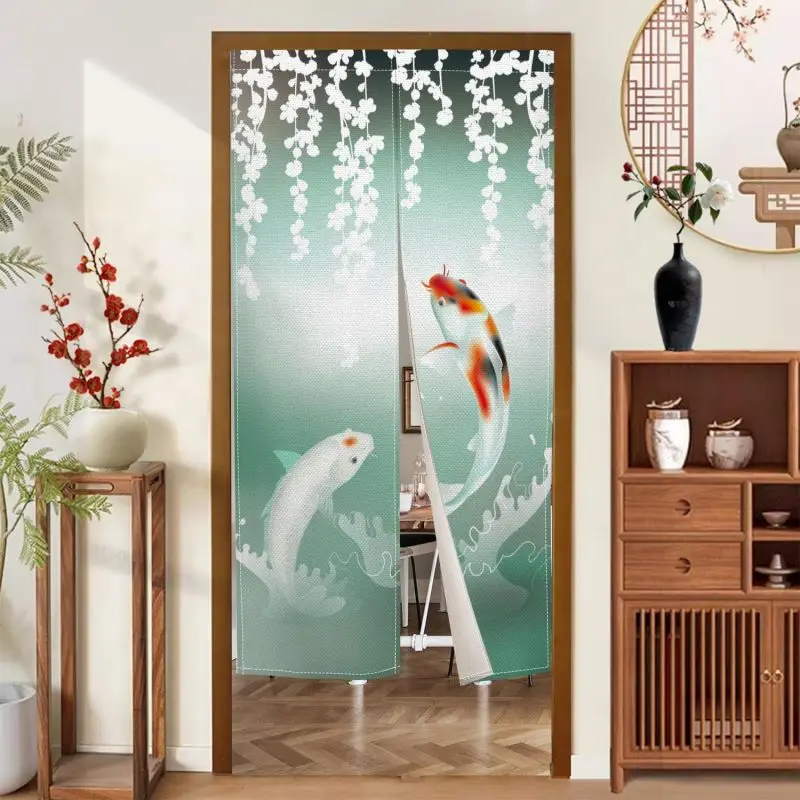 VIKAMA Oriental Ink Style Noren Door Curtain Bird Floral Pattern Room Divider Curtain For Tea Room Restaurant Home Decoration
