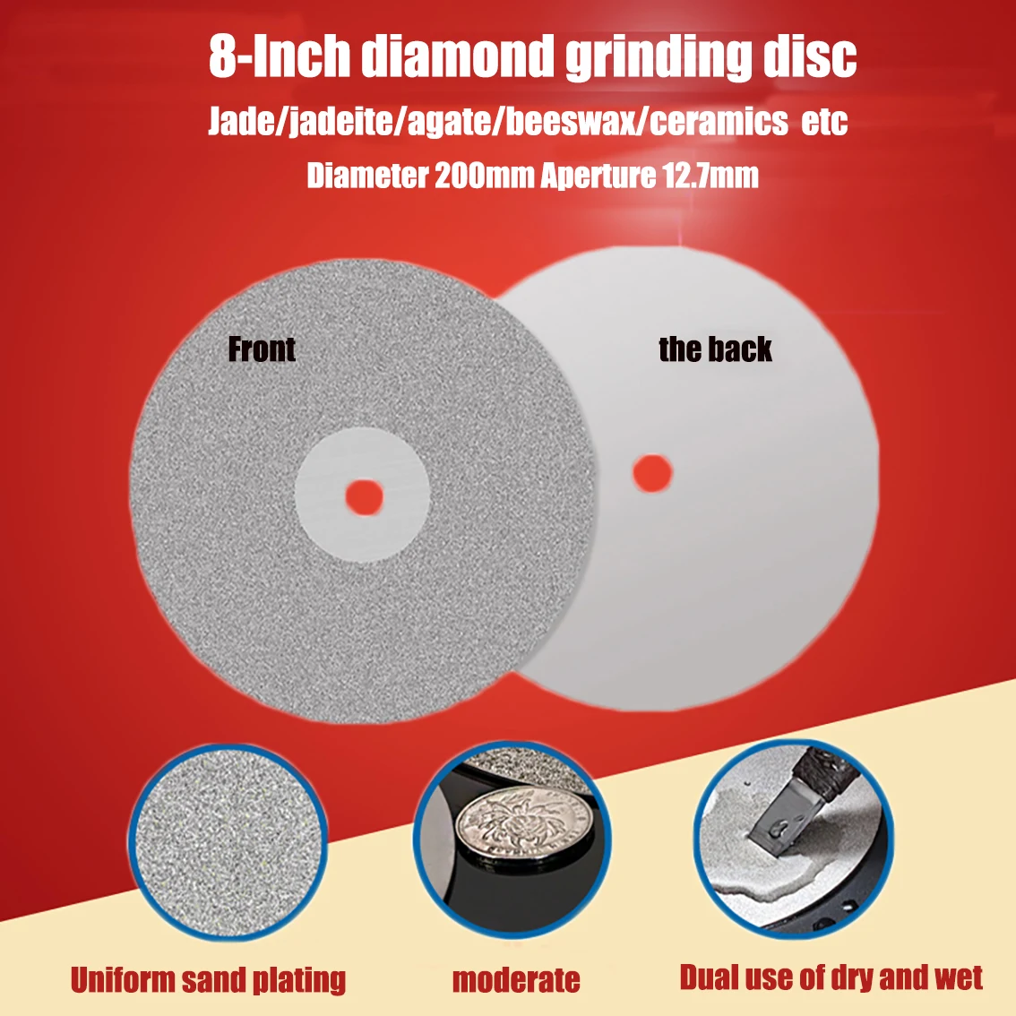 8Inche 200mm Diamond Coated Flat Lap Wheel Lapidary Polishing Grinding Disc 46~2000Grit For Jewelry Jade Crystal Glass Polishing