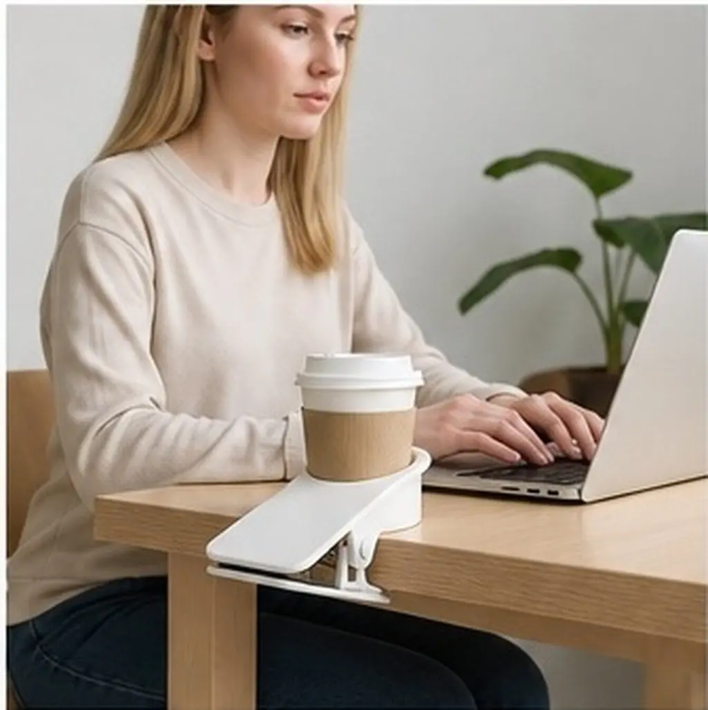 Premium Desk Side Cup Clip Holder For Desk Organization Gamers Table Edges Heavy Duty Bottom Hole Design Extra