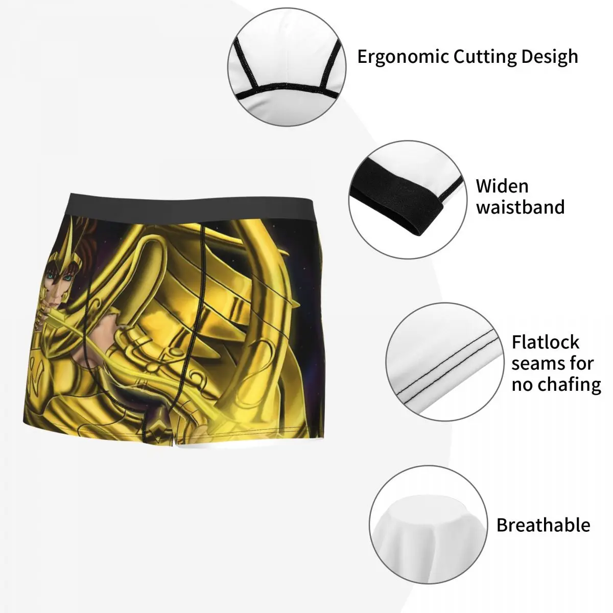 Sagittarius Aiolos Man\'s Boxer Briefs Saint Seiya Adventure Anime Breathable Creative Underwear High Quality Print Shorts Gift