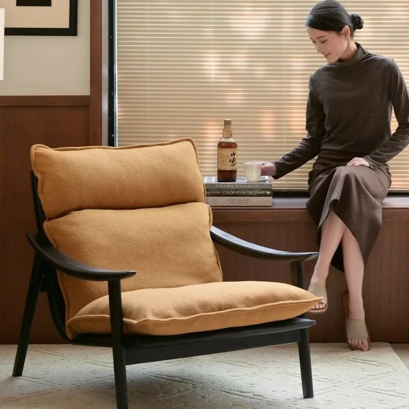 

French medieval single sofa chair retro lamb wool single chair solid wood leisure chair