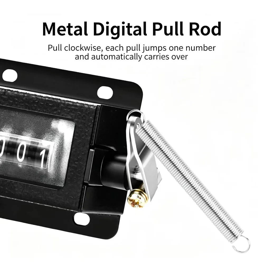 D94-S 6-Digit Mechanical Pull Tally Counter Resettable Metal Stroke Counter w/ Spring For Punch Textile Printing Machinery