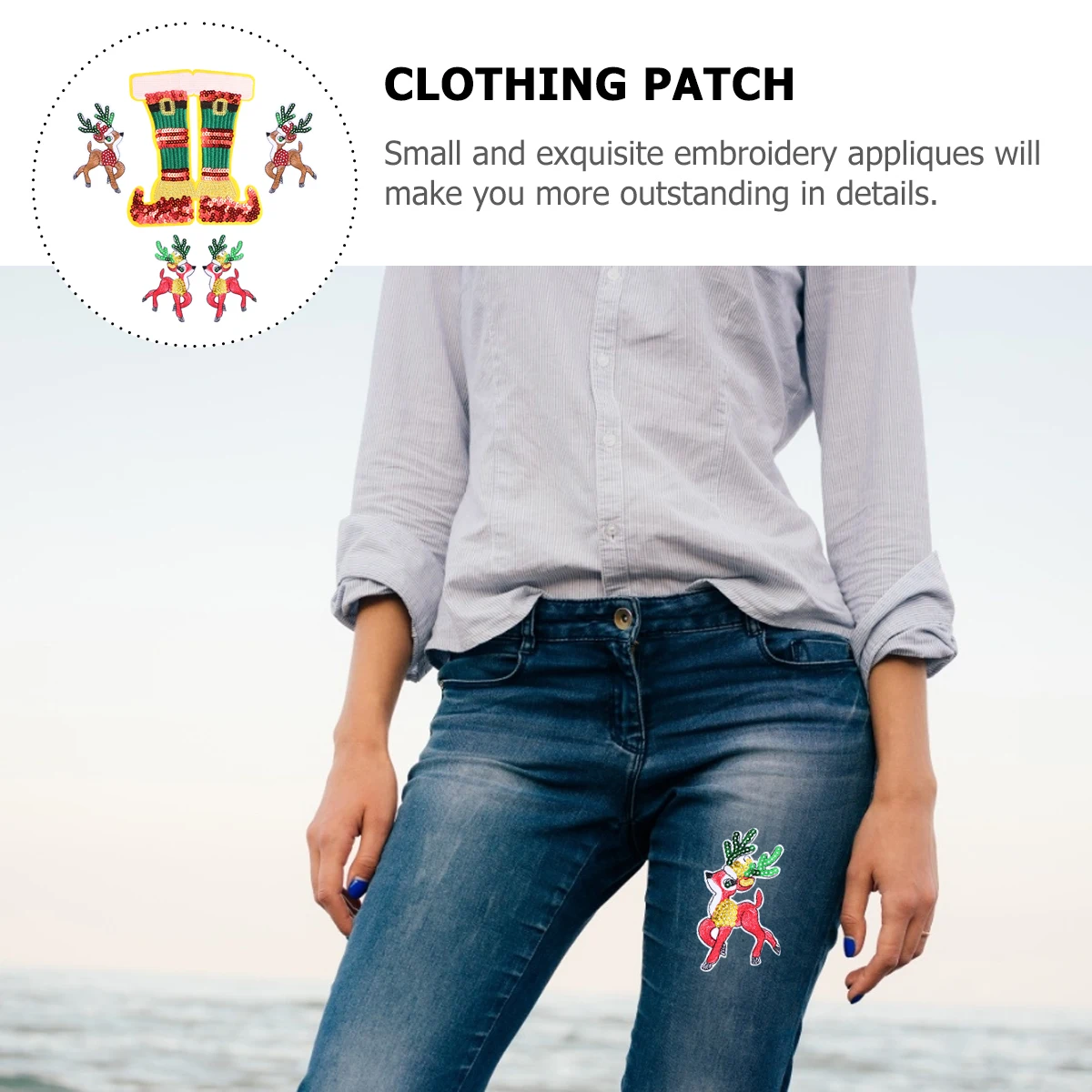 

5Pcs Christmas Deer Embroidered Patches Cartoon Fabric Applique Festive Clothing Shoes Decorative Patch