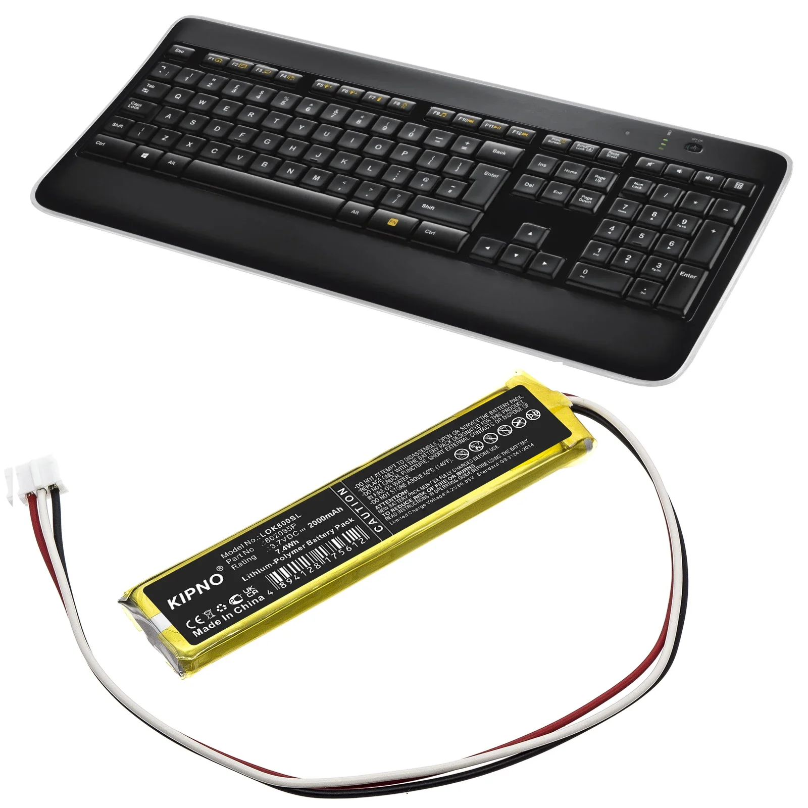 

Keyboard,Mouse Battery Compatible with Logitech K800 Fits 802085P 2000mAh/7.4Wh Li-Polymer 3.70V