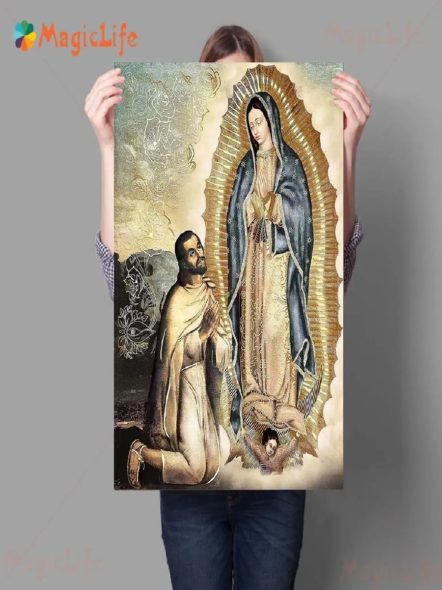 Our Lady Of Guadalupe Canvas Wall Art Modern Religious Print Home Decor Virgin Roses Poster x Inch For Prayer Room