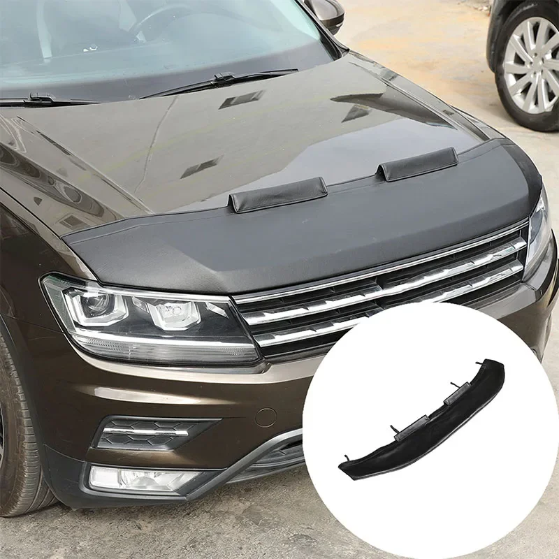 For Volkswagen Tiguan 2018-2021 Leather Black Car Hood Cover Sand Block Stone Deflector Hood Protection Set Car Accessories