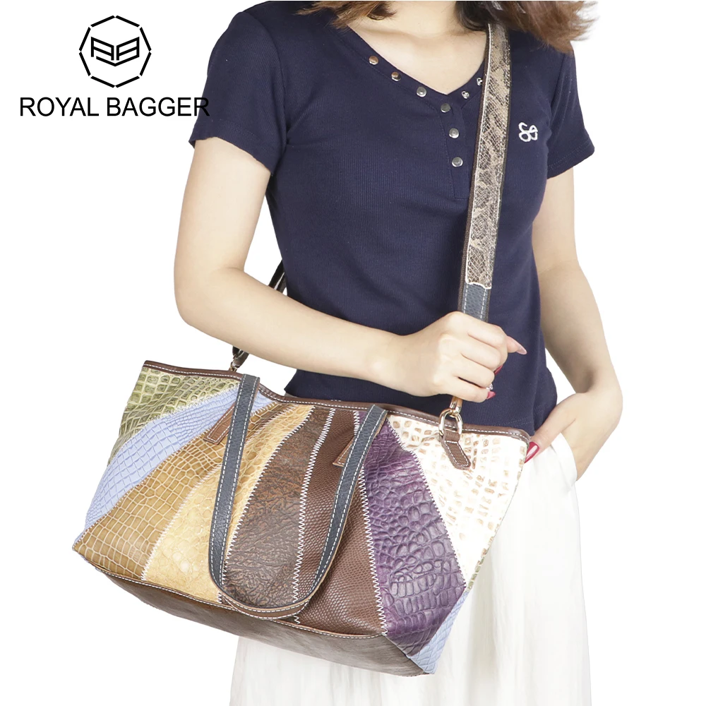 

Royal Bagger Ретро сумки-тоут для женщин из натуральной кожи, большая вместительная сумка, цветная сумка через плечо 3207