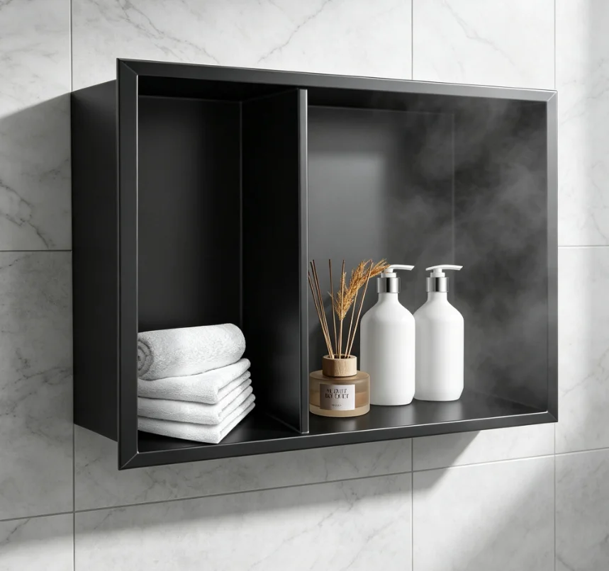Shower Niche 16"×20", Black Stainless Steel Recessed Wall Insert Niche, Waterproof No Tile Needed for Bathroom Living Room