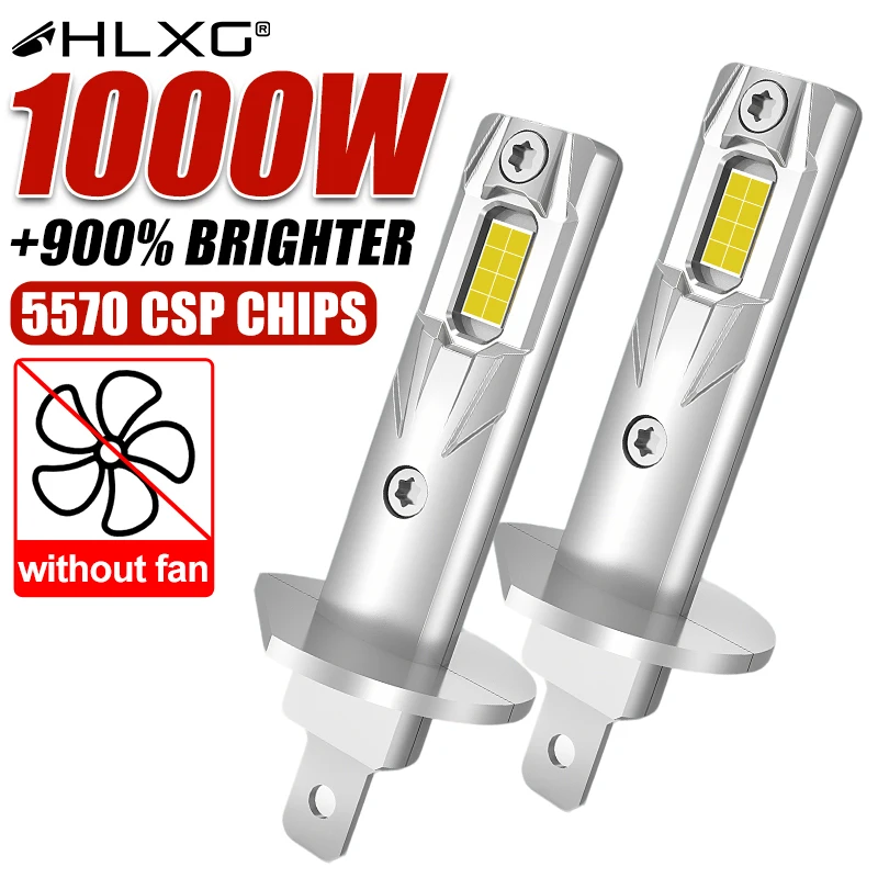 

H1 LED Headlight Bulb 6000K 1000W 16PCS CSP Chip LED Fog Light High Low Beam Turbo Auto Light 1:1 Fanless Mini 12V +900% Bright