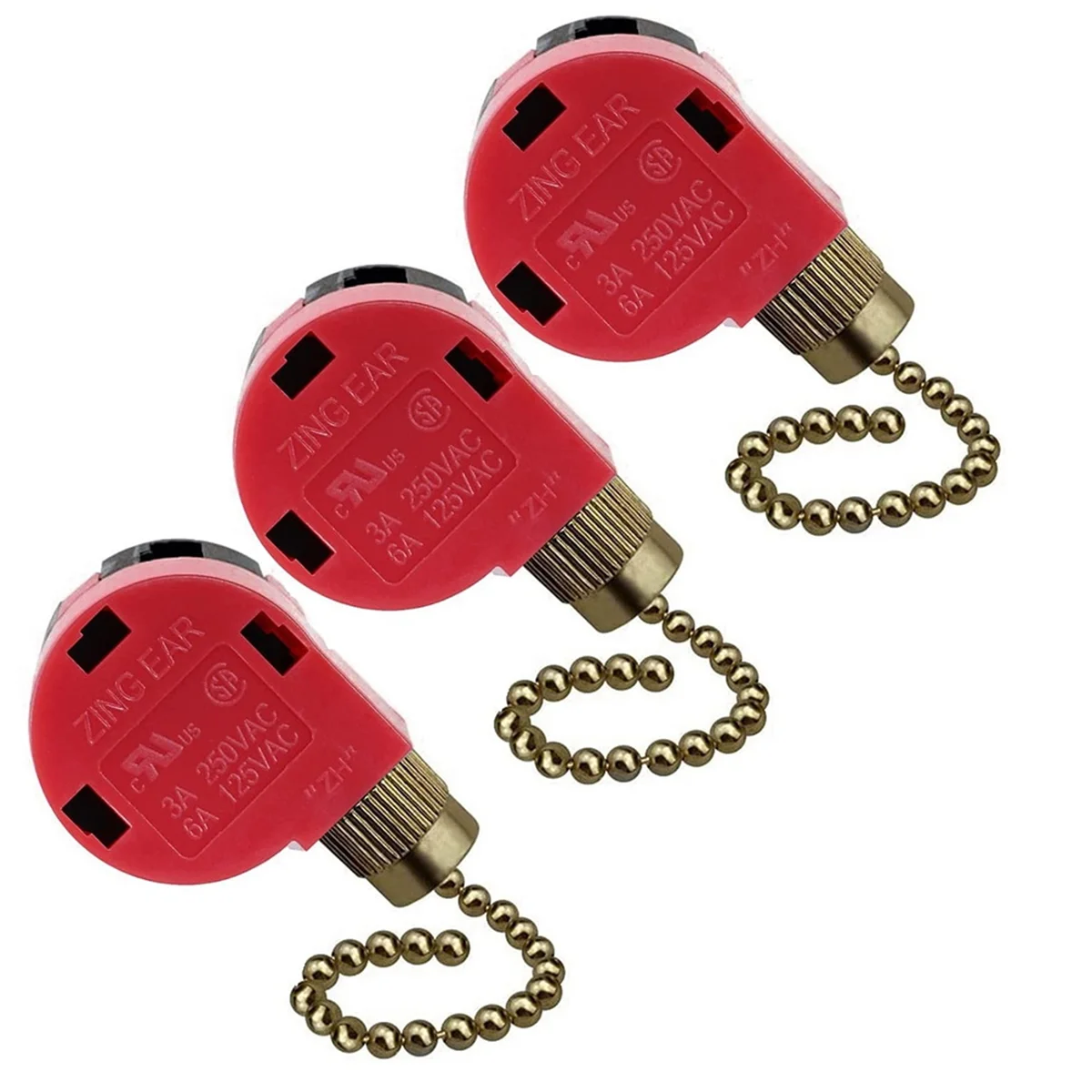 3PC Ceiling Fan Switch 3 Speed 4 Wire Zing Ear ZE-268S6 Fan Pull Chain Switch Replacement Speed Control Switch Copper