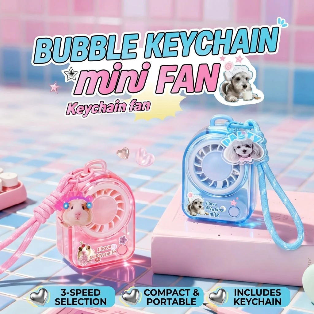 

Portable Mini Fan Cute Keychain Fan USB Rechargeable Pocket Handheld Fan with 3 Speeds for Travel Kids Women
